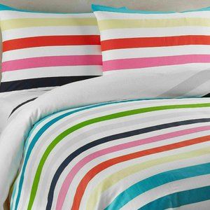 KATE SPADE Candy Stripe Rainbow Full/Queen Comforter Pillows Set 3pc 100% Cotton